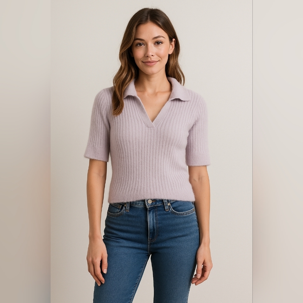 Bailey 44 Romantic Lilac Knit Elbow Sleeve V Neck Sweater Top